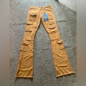 Brand New Copper River Denim Brown Cargo Stacked Jeans Size 30